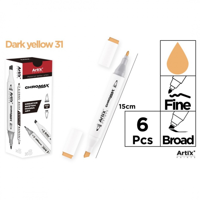 MARKER Z DWOMA KOŃCÓWKAMI DARK YELLOW 31, Markery permanentne, Art. do pisania i korygowania