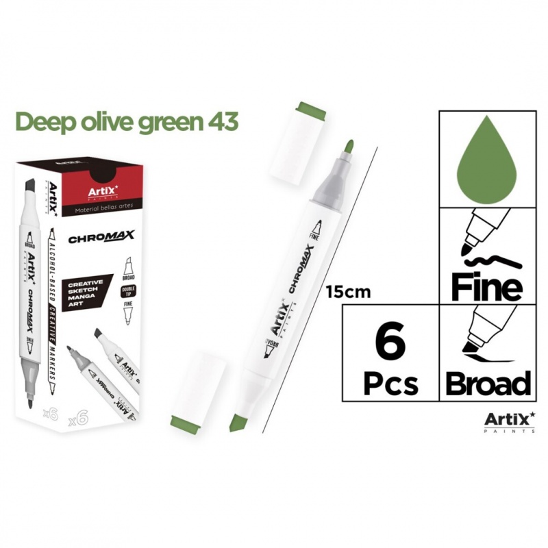 MARKER Z DWOMA KOŃCÓWKAMI DEEP GREEN OLIVE 43, Markery permanentne, Art. do pisania i korygowania