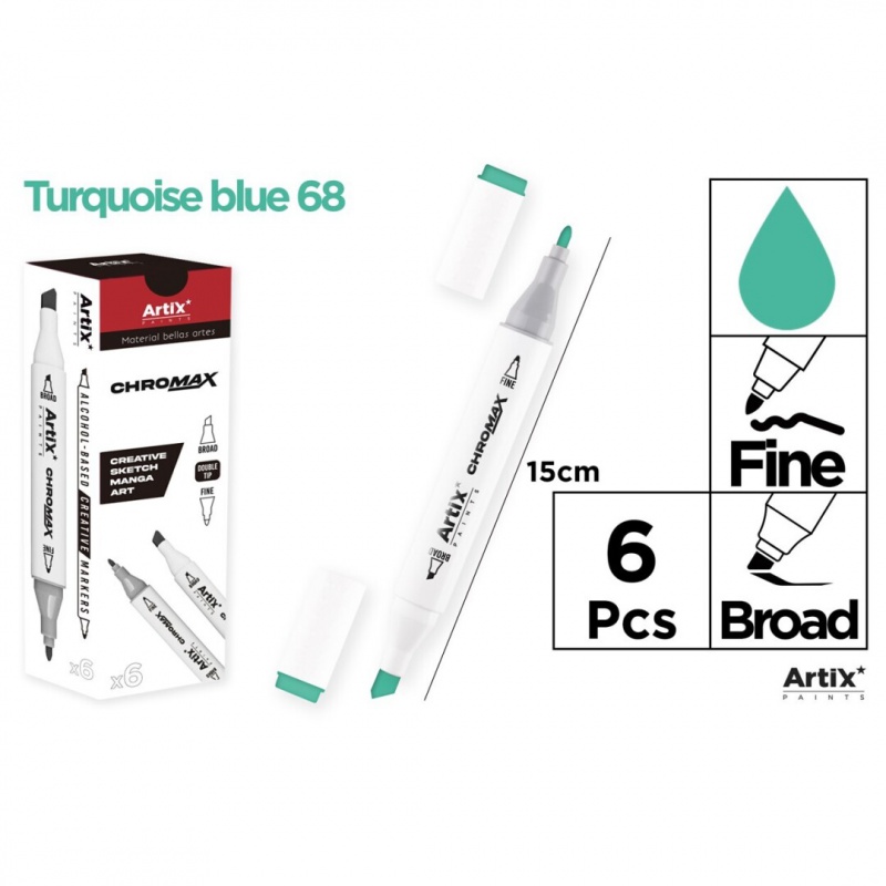 MARKER Z DWOMA KOŃCÓWKAMI TURQUISE BLUE 68, Markery permanentne, Art. do pisania i korygowania