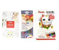 KREDKI OŁÓWKOWE PENTEL 12KOL.CB8-12+LEKCJE RYSUNKU, Zestawy, Art. do pisania i korygowania