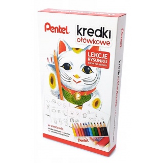 KREDKI OŁÓWKOWE PENTEL 12KOL.CB8-12+LEKCJE RYSUNKU, Zestawy, Art. do pisania i korygowania
