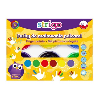STRIGO FARBY DO MALOWANIA PALCAMI 6 KOL.X40ML., Farby, Plastyka