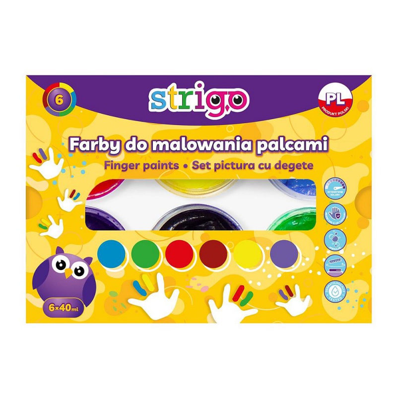 STRIGO FARBY DO MALOWANIA PALCAMI 6 KOL.X40ML., Farby, Plastyka