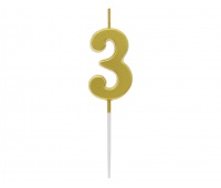 ŚWIECZKA PIKER B&C CYFERKA "3" METAL.ZŁOTA, Świeczki, fontanny, Art. na okazje i przyjęcia