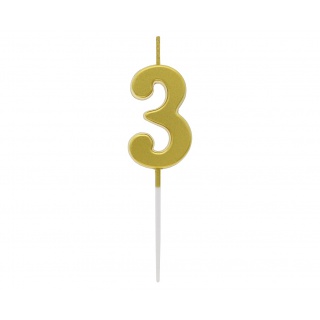 ŚWIECZKA PIKER B&C CYFERKA "3" METAL.ZŁOTA, Świeczki, fontanny, Art. na okazje i przyjęcia