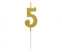 ŚWIECZKA PIKER B&C CYFERKA "5" METAL.ZŁOTA, Świeczki, fontanny, Art. na okazje i przyjęcia