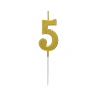 ŚWIECZKA PIKER B&C CYFERKA "5" METAL.ZŁOTA, Świeczki, fontanny, Art. na okazje i przyjęcia