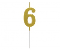 ŚWIECZKA PIKER B&C CYFERKA "6" METAL.ZŁOTA, Świeczki, fontanny, Art. na okazje i przyjęcia