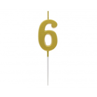 ŚWIECZKA PIKER B&C CYFERKA "6" METAL.ZŁOTA, Świeczki, fontanny, Art. na okazje i przyjęcia