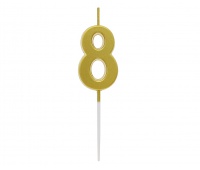 ŚWIECZKA PIKER B&C CYFERKA "8" METAL.ZŁOTA, Świeczki, fontanny, Art. na okazje i przyjęcia
