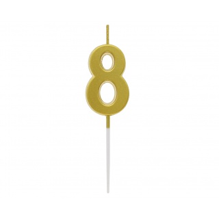 ŚWIECZKA PIKER B&C CYFERKA "8" METAL.ZŁOTA, Świeczki, fontanny, Art. na okazje i przyjęcia