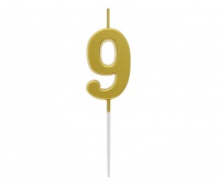 ŚWIECZKA PIKER B&C CYFERKA "9" METAL.ZŁOTA, Świeczki, fontanny, Art. na okazje i przyjęcia