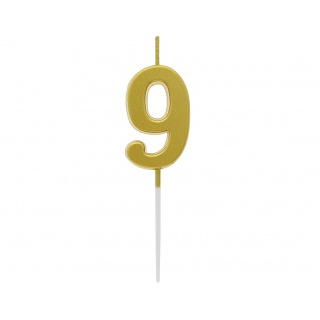 ŚWIECZKA PIKER B&C CYFERKA "9" METAL.ZŁOTA, Świeczki, fontanny, Art. na okazje i przyjęcia