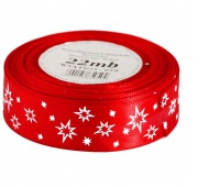 Wstążka satynowa gwiazdki, 25mm/22mb, czerwona, Boże Narodzenie, Art. świąteczne i okolicznościowe