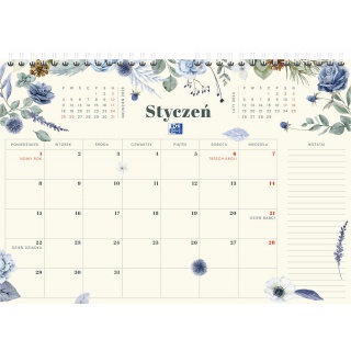 KALENDARZ ŚCIENNY OXFORD FLOWER A4 12-PLANSZ.2024, Ścienne, Kalendarze