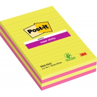 Karteczki samoprzylepne POST-IT® Super Sticky, 127x203mm, 4x45 kart., w linie, mix kolorów, Bloczki samoprzylepne, Papier i etykiety