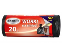 Worki na śmieci GROSIK, HDPE, 20l, 50 szt., czarne, Worki, Artykuły higieniczne i dozowniki