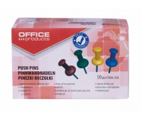 Pinezki beczułki OFFICE PRODUCTS, 50szt., mix kolorów, Pinezki, Drobne akcesoria biurowe