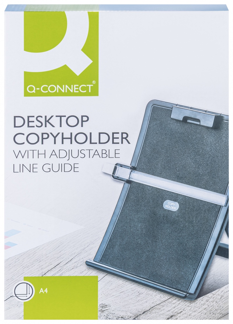 Uchwyt na dokumenty Q-CONNECT A4, z linijką, regulowana prowadnica, Ergonomia, Akcesoria komputerowe