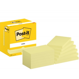 Bloczek samoprzylepny POST-IT, 76x127mm, 12x100 kart., żółty, Bloczki samoprzylepne, Papier i etykiety