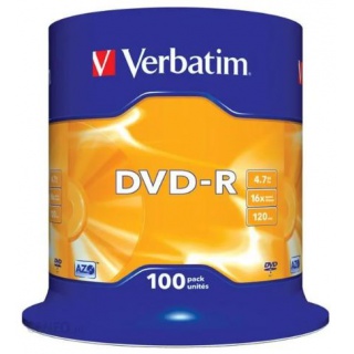 PŁYTY DVD-R VERBATIM 4,7GB 16X CAKE 100szt.43549, Podkategoria, Kategoria