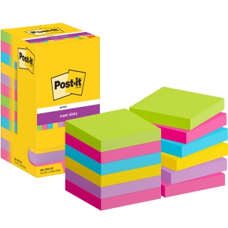 Bloczek samoprzylepny POST-IT® Super sticky, 76x76mm, 12x90 kart., mix kolorów, Bloczki samoprzylepne, Papier i etykiety