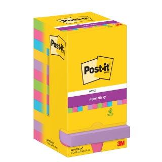 Bloczek samoprzylepny POST-IT® Super sticky, 76x76mm, 12x90 kart., mix kolorów, Bloczki samoprzylepne, Papier i etykiety