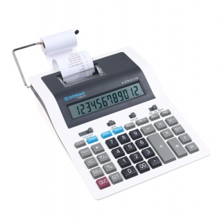 Kalkulator drukujący DONAU TECH, 12-cyfr. wyświetlacz, wym. 267x202x77 mm, biały, Kalkulatory, Urządzenia i maszyny biurowe