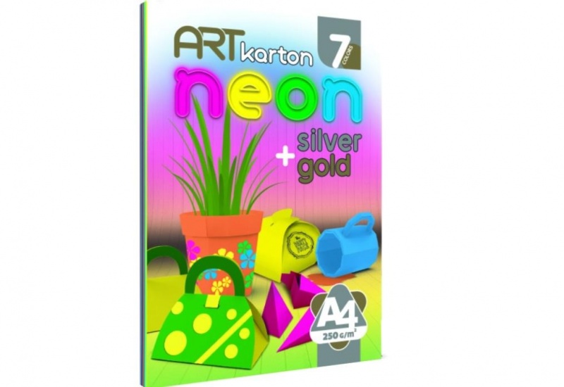 BLOK KARTONÓW KOLOROWYCH A4 NEON 250gr.7ark., Brystole, kartony, Papier