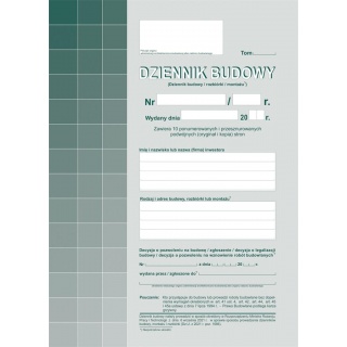 DZIENNIK BUDOWY A4 10 kpl.(o+k), Druki akcydensowe, Galanteria papiernicza