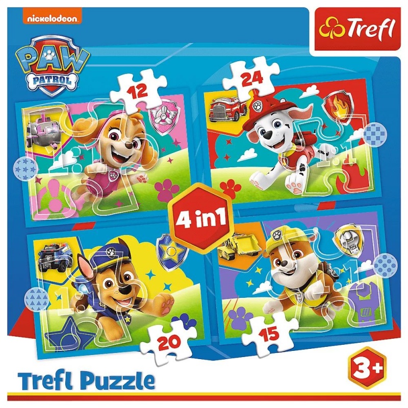 Puzzle 4w1 (12,15,20,24) - Biegnące Pieski !!, 4w1, Puzzle