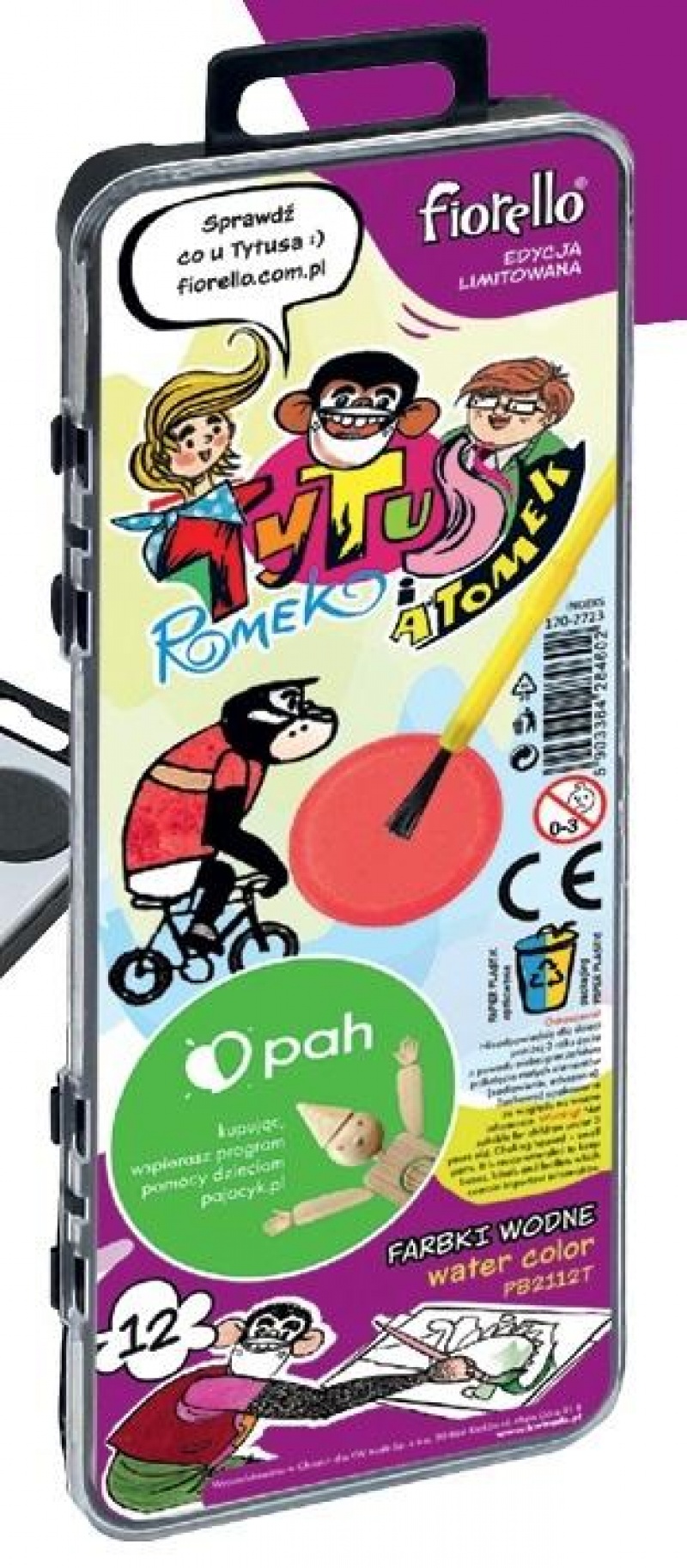 Farby wodne Fiorello 12 kol. PB2112T Tytus, Romek, Farby, Plastyka