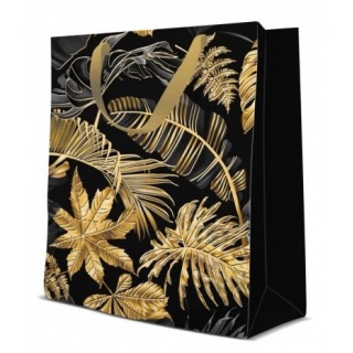 TORBA PREMIUM GOLD LEAVES MEDIUM 20x25x10cm., Torby ozdobne, Art. dekoracyjne i prezentowe