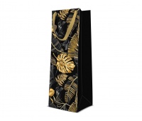 TORBA PREMIUM GOLD LEAVES BOTTLE 12x37x10cm., Torby ozdobne, Art. dekoracyjne i prezentowe