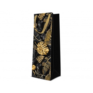 TORBA PREMIUM GOLD LEAVES BOTTLE 12x37x10cm., Torby ozdobne, Art. dekoracyjne i prezentowe