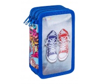 Pi&oacute;rnik szkolny GIMBOO, z wyposażeniem, 3 komory, graffiti, niebieski, Pi&oacute;rniki, Artykuły szkolne