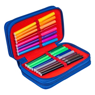 Pi&oacute;rnik szkolny GIMBOO, z wyposażeniem, 3 komory, graffiti, niebieski, Pi&oacute;rniki, Artykuły szkolne