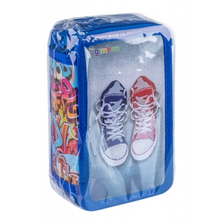 Pi&oacute;rnik szkolny GIMBOO, z wyposażeniem, 3 komory, graffiti, niebieski, Pi&oacute;rniki, Artykuły szkolne