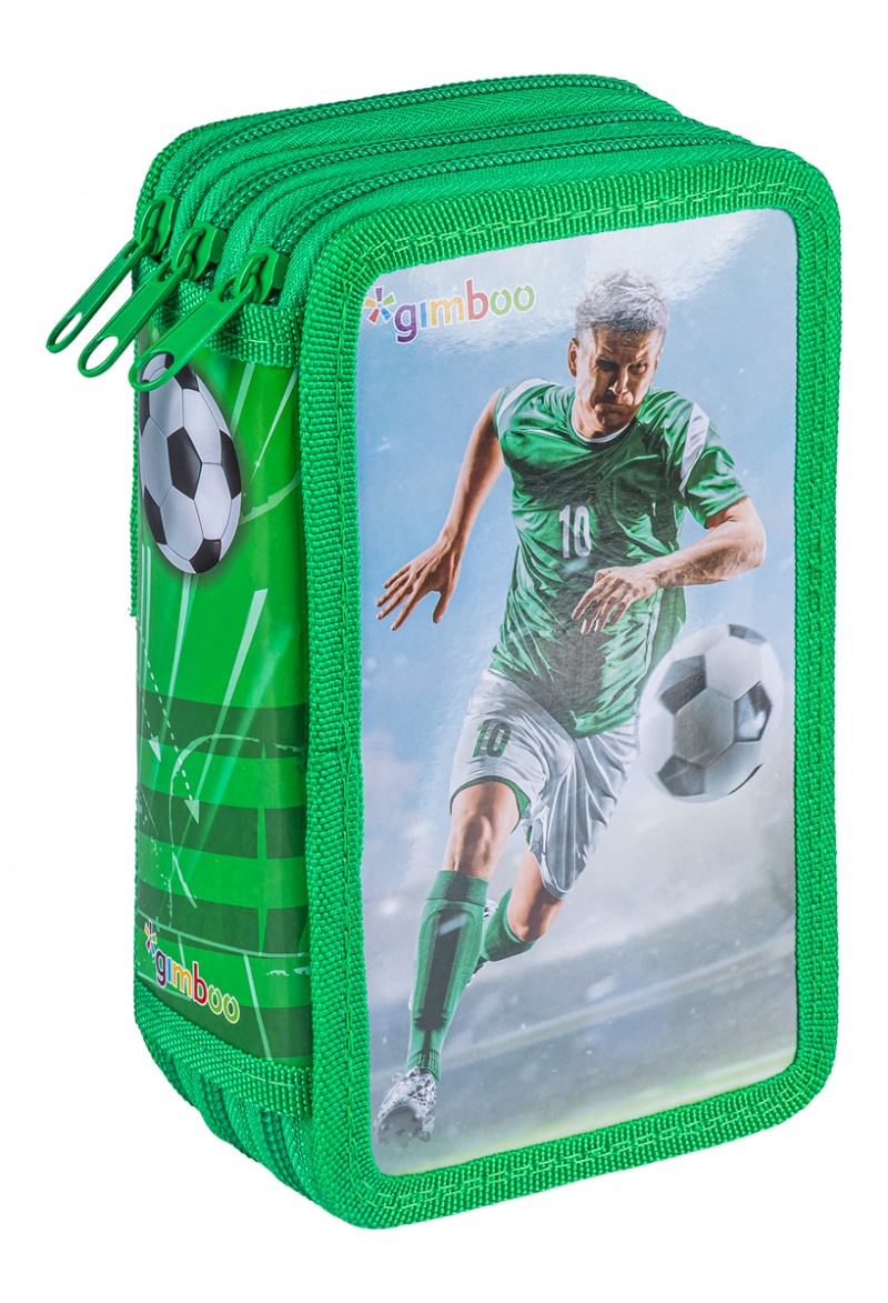 Pi&oacute;rnik szkolny GIMBOO, z wyposażeniem, 3 komory, piłka nożna, zielony, Pi&oacute;rniki, Artykuły szkolne