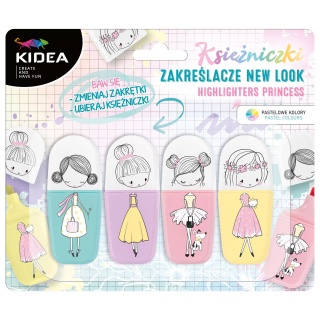 ZAKREŚLACZE KSIĘŻNICZKI NEW LOOK 4-KOL.KIDEA, Zakreślacze, Art. do pisania i korygowania