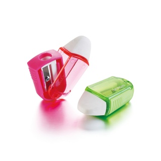 Temperówka plastikowa KEYROAD z gumką, pojedyńcza, Twist, blister, mix kolorów, Temperówki, Artykuły do pisania i korygowania