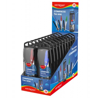 Cyrkiel metalowy KEYROAD, w etui, z ołówkiem, pakowany w display, mix kolorów, Cyrkle, Artykuły do pisania i korygowania