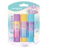 Glue stick KEYROAD, Pastel, PVP, 9g, 3 pcs, blister, mix colors, Glues, Small office accessories
