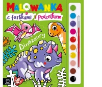 Malowanka z farbkami i pędzelkiem. Dinozaury, Kolorowanki, Książeczki