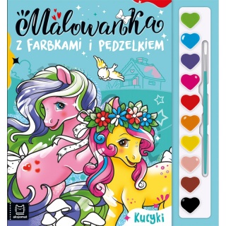 Malowanka z farbkami i pędzelkiem. Kucyki, Kolorowanki, Książeczki