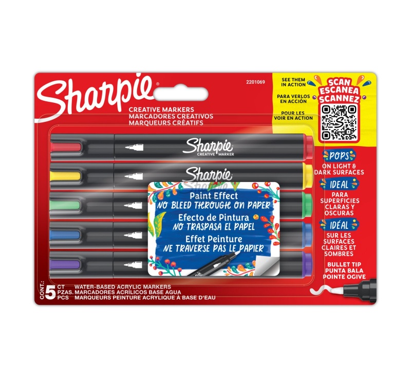 ZESTAW SHARPIE KREATYWNE MARKERY AKRYLOWE - 5 SZT, Markery do tablic, Art. do pisania i korygowania