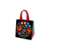 TORBA LAMINOWANA PP ETNO FOLKLOR CZARNA 34x34x22, Torby ozdobne, Art. dekoracyjne i prezentowe