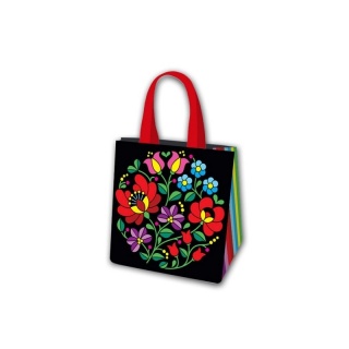 TORBA LAMINOWANA PP ETNO FOLKLOR CZARNA 34x34x22, Torby ozdobne, Art. dekoracyjne i prezentowe