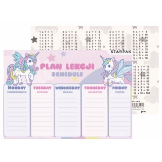 PLAN LEKCJI + TABLICZKA MNOŻENIA A5 UNICORN /25/, Okładki i dodatki, Zeszyty i bloki