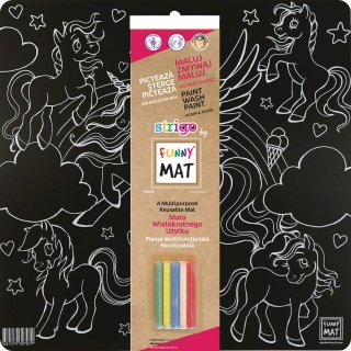 STRIGO FUNNY MAT BLACK UNICORNS 40x40cm.+KREDA, Kolorowanki, Książeczki